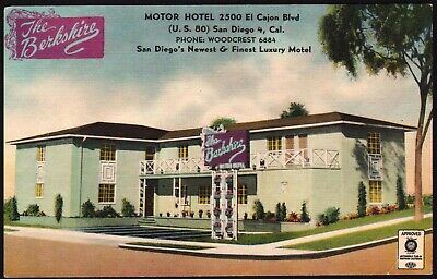 Vintage postcard THE BERKSHIRE MOTOR HOTEL San Diego California linen unused