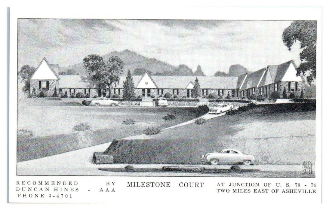 1940s/50s Milestone Court Motel, Asheville, NC Postcard