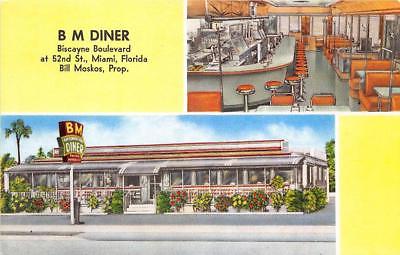 Miami FL B M Diner Inside & Outside Views Postcard