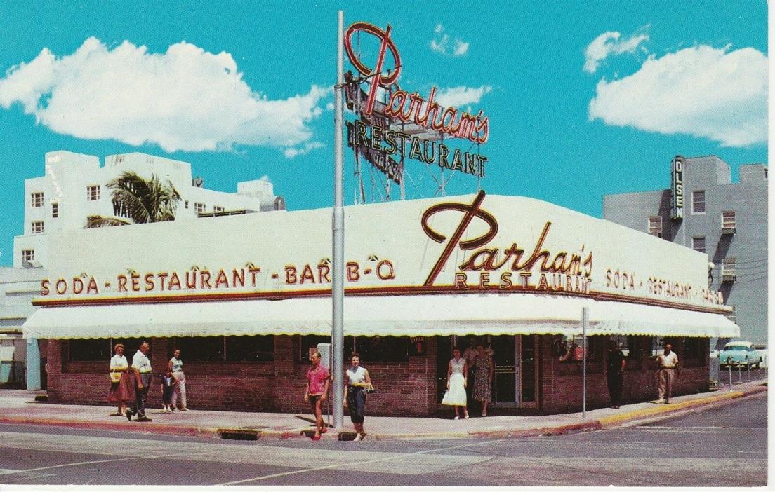 Miami Beach Florida FL Parham's Restaurant Vintage Postcard Chrome