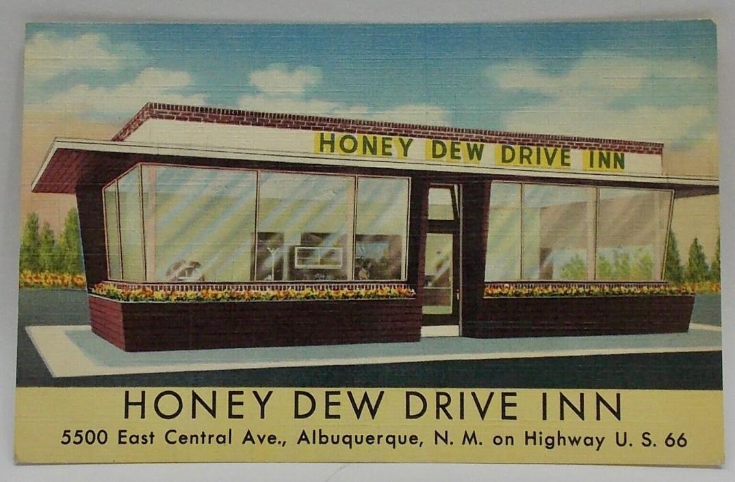 Route 66 Roadside Advertising Linen Postcard Unused, Honey Dew Drive Inn, NM