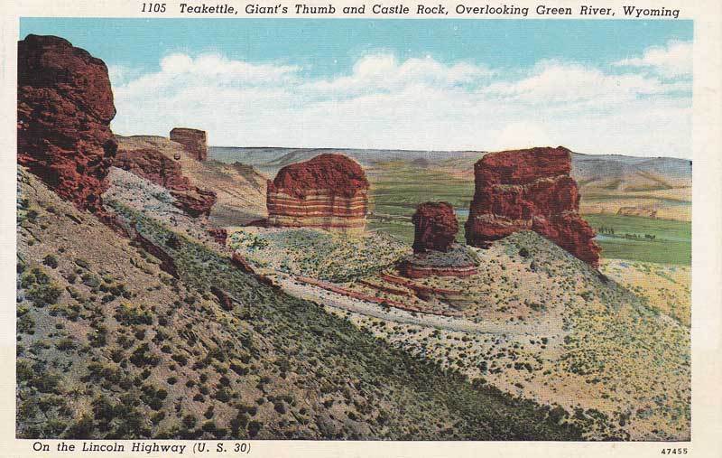 Lincoln Highway US 30 Green River Wyoming WY Postcard Linen Sanborn