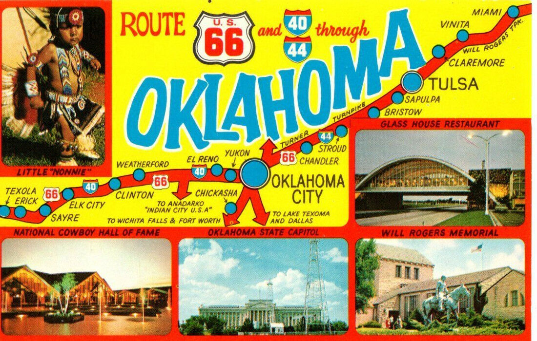 Route US 66 & 40/44 Through Oklahoma, 5 Views Postcard