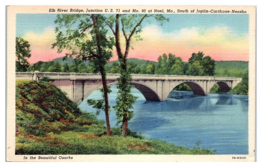 Elk River Bridge, Junction US Hwy 71 and Missouri Hwy 90 at Noel, MO Postcard