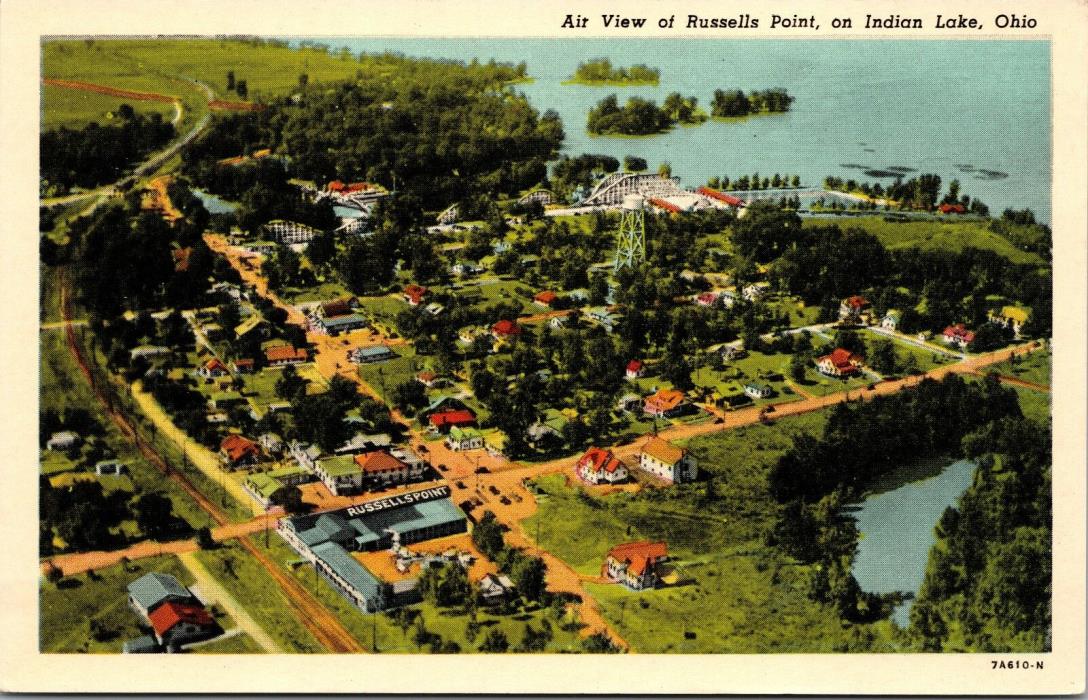 Vintage Birds Eye View Russell's Point Amusement Park Indian Lake Ohio - A8