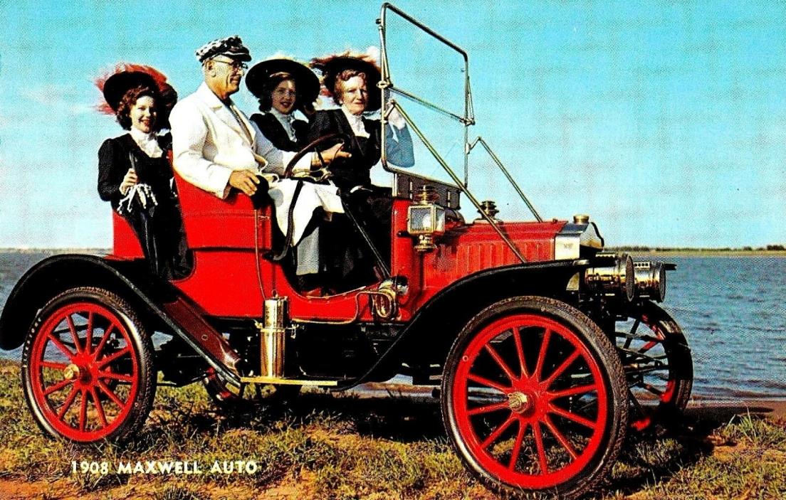 Vintage 1908 Maxwell Auto Women & Gentlemen in Period Dress Chrome 1960's PC