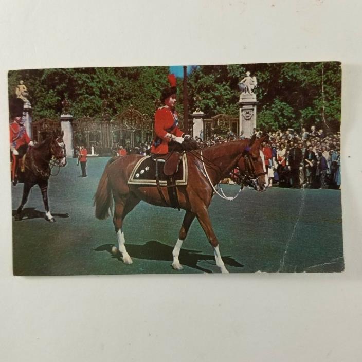 Postcard Vintage Queen Elizabeth Horseback Horse Trooping the Colour Ceremony