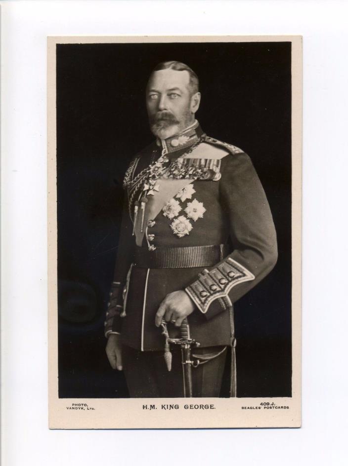 British Royalty RPPC real photo King George V, Uniform, Beagles antique postcard