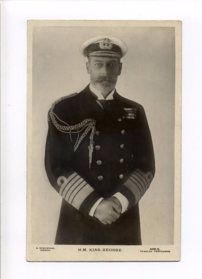 British Royalty RPPC real photo King George V, Navy, Beagles antique postcard