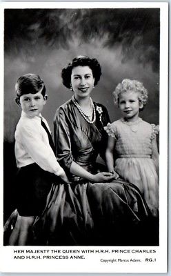Queen Elizabeth II RPPC Real Photo Postcard Prince Charles Princess Anne c1950s