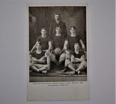 Antique Postcard 1906-07 Brooks High School Maine Basketball Team Champions