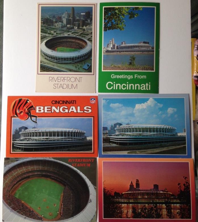 6 Vintage Cincinnati Riverfront Stadium Postcards Home of MLB Reds & NFL Bengals