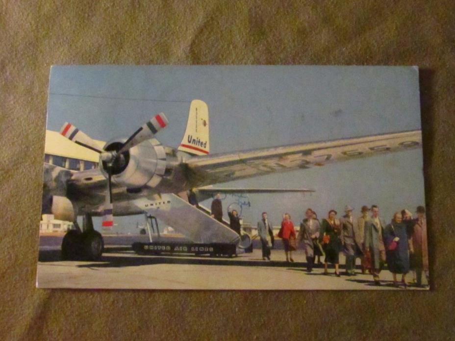 United Airlines DC-6 Postcard, Postmarked 1954
