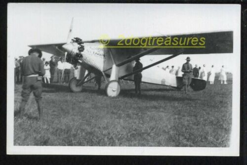 Rppc Spirit Of St Louis Airplane Crowd Gathered Round Soliders Watchin Old Real