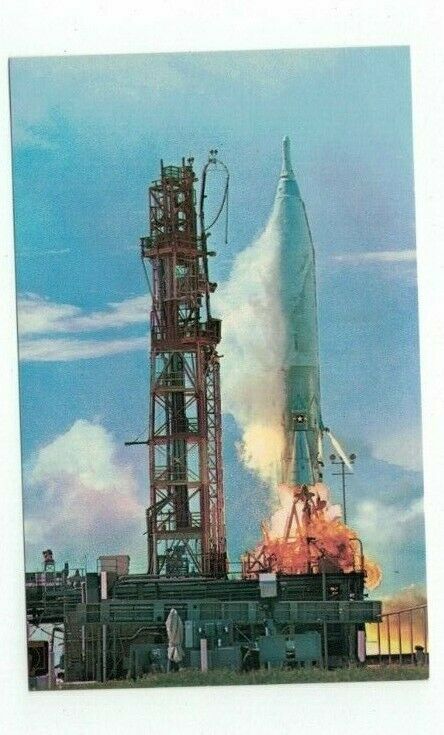 Vintage NASA Space Post Card ATLAS ICBM Blasting Off from Cape Canaveral