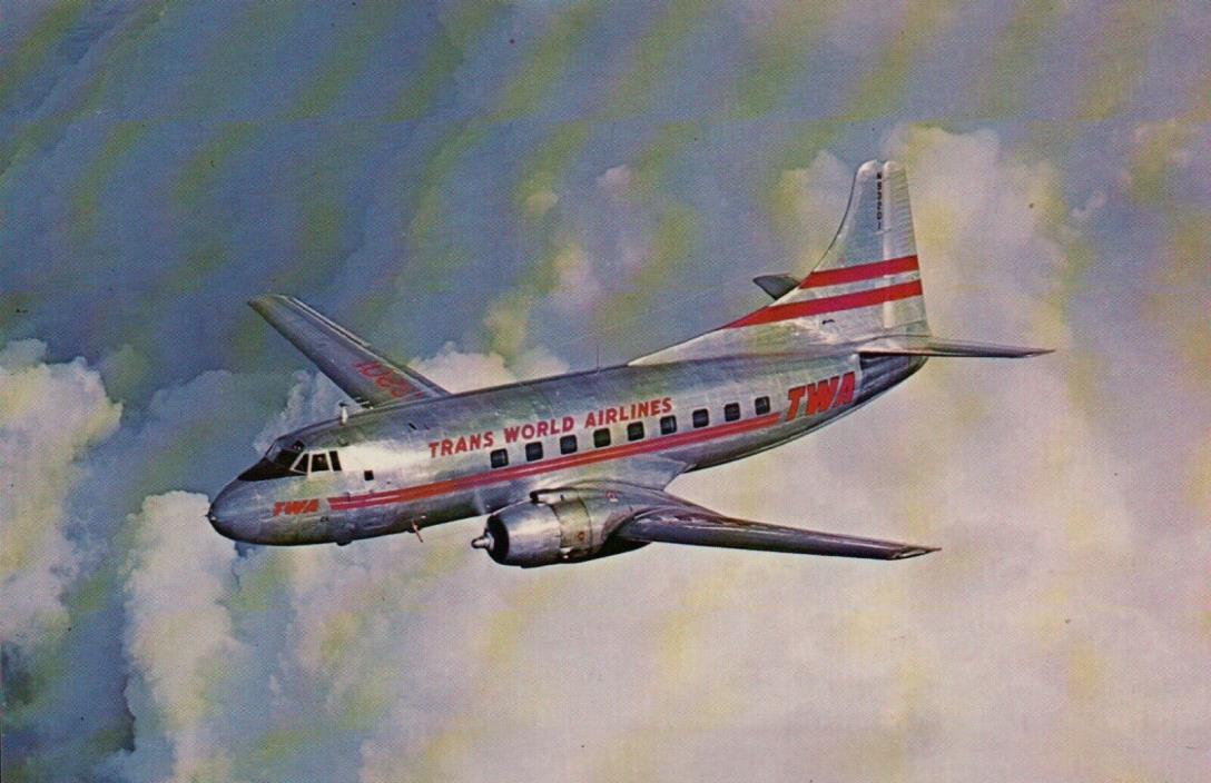 TWA Trans World Airlines Martin 2-0-2A Vintage Postcard