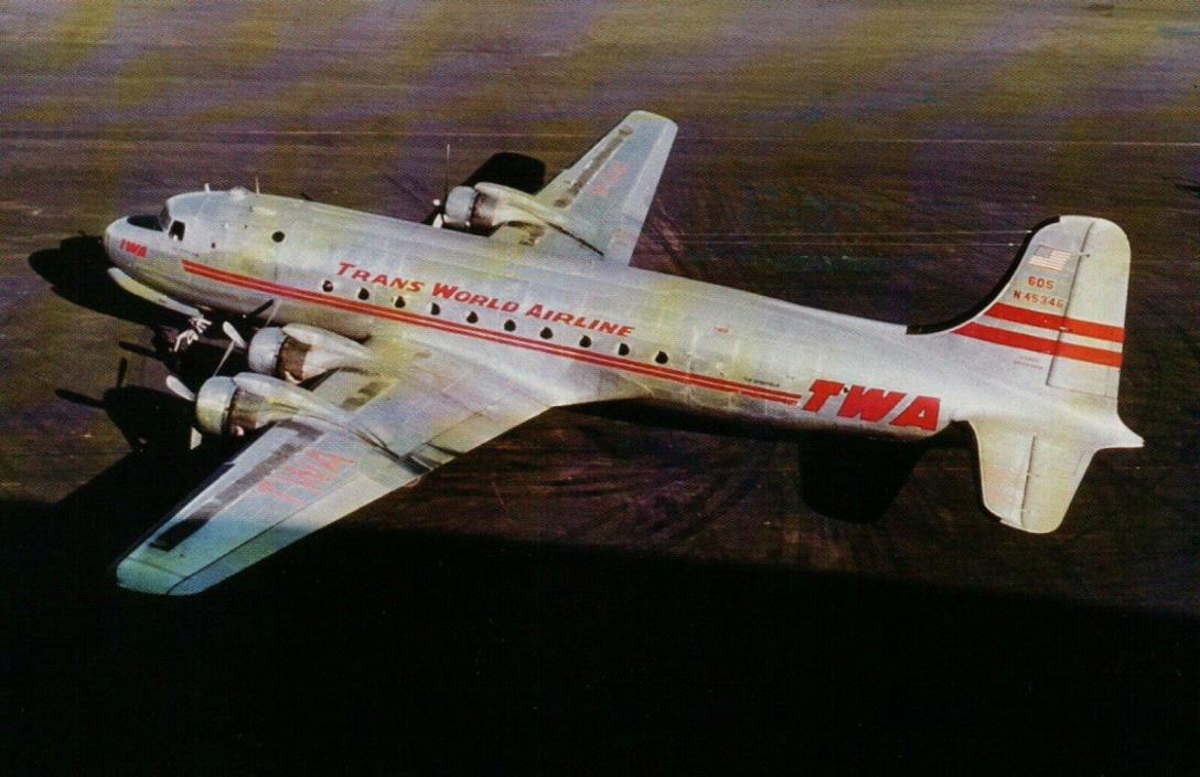 TWA Transcontinental & Western Douglas DC-4 Vintage Postcard