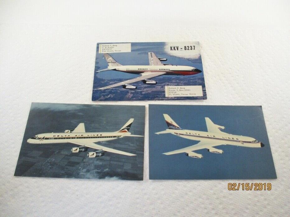 Delta Air Lines & Braniff Airways Postcards Lot of 3