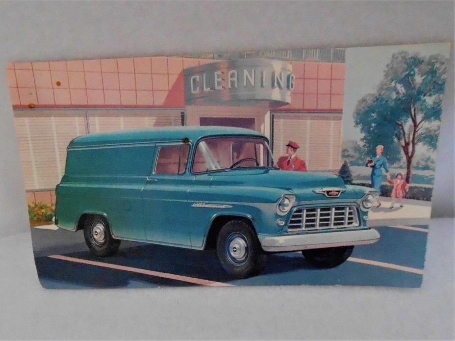 (1) 1955 Chevy 3105 Panel  Post Card - modern design for modern hauling -
