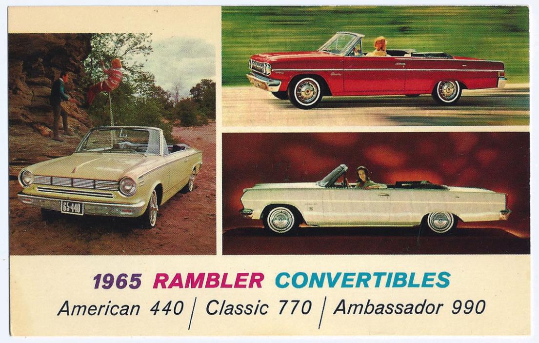 Vintage Car Advertising Postcard 1965 Rambler Convertibles