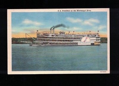 C 1940 Steamship President On the Mississippi River Postcard