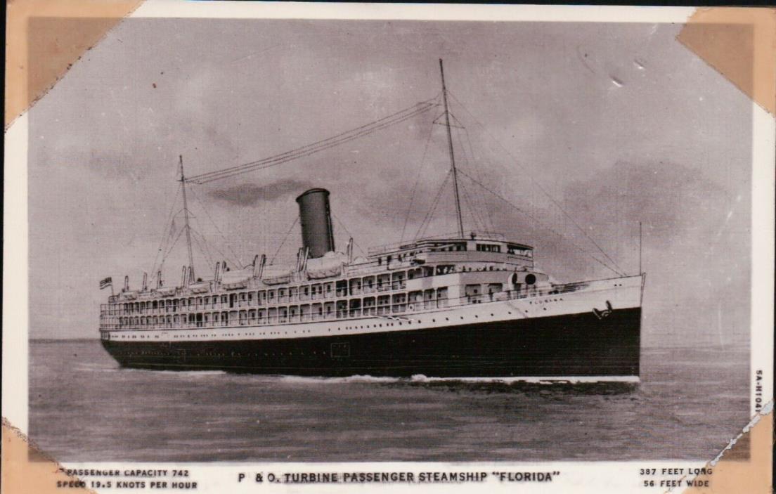 RPPC P & O Turbine Passenger Steamship FLORIDA Vintage Postcard