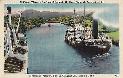 Steamship MERCURY SUN in Gaillard Cut Panama Canal Postcard