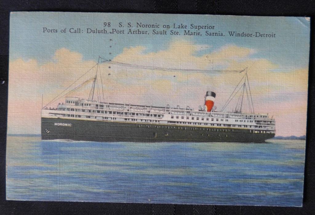 1937 Steamer SS Noronic Great Lakes Lake Superior Ship vintage linen postcard