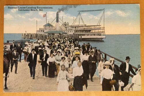 Old Postcard. Steamer Louise Landing Excursionists at Tolchester Beach, Md.