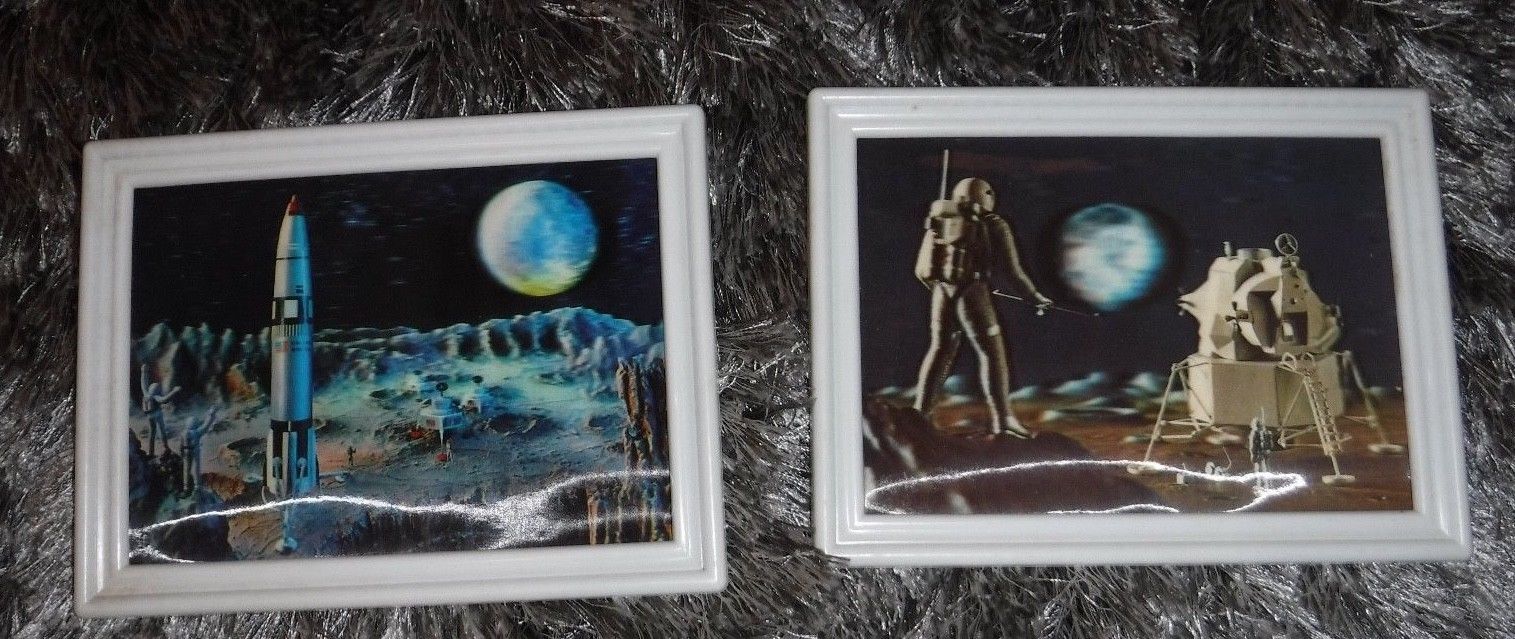 3-D SPACE APPOLO POSTCARDS IN FRAME TOP  ASAHI TRADING CO NYC TOPPAN JAPAN