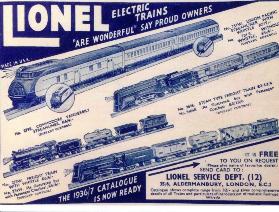 POSTCARD OF LIONEL ELECTRIC TRAINS VINTAGE ADVERTISEMENT REPRODUCTION