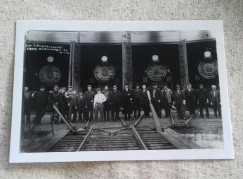 New GR&I Round House Railroad Crew at Mackinaw City Michigan B&W 6
