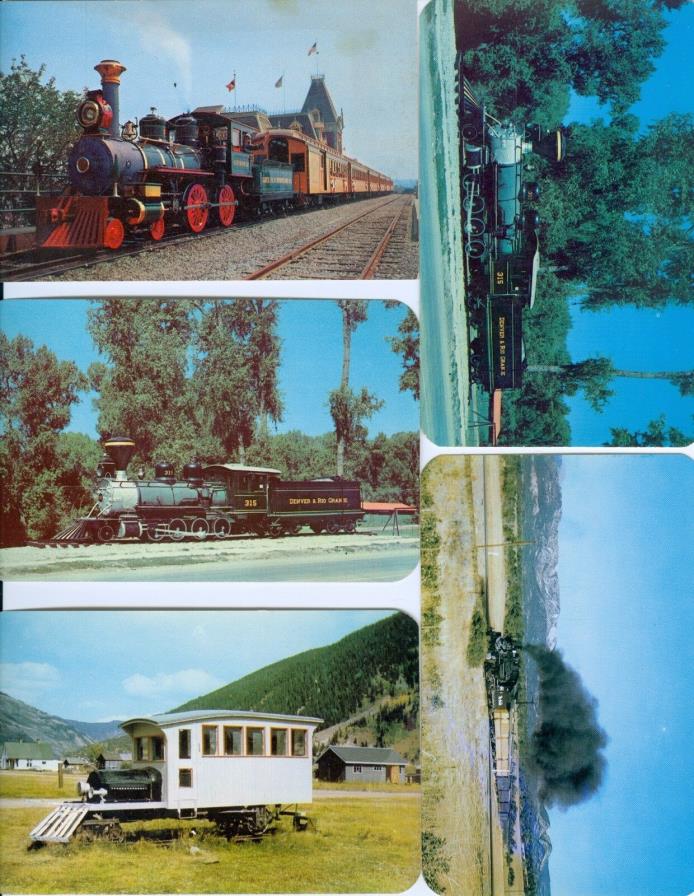 (5) Railroad Steam Locomotive Postcards, from an estate