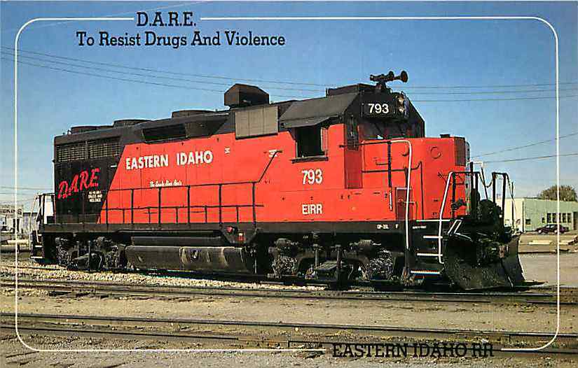 Postcard Eastern Idaho Railroad Locomotive in D.A.R.E Livery, Twin Falls, Idaho