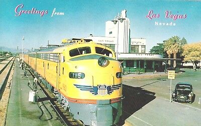 Vintage Postcard Of A Union Pacific Train In Las Vegas Long Ago