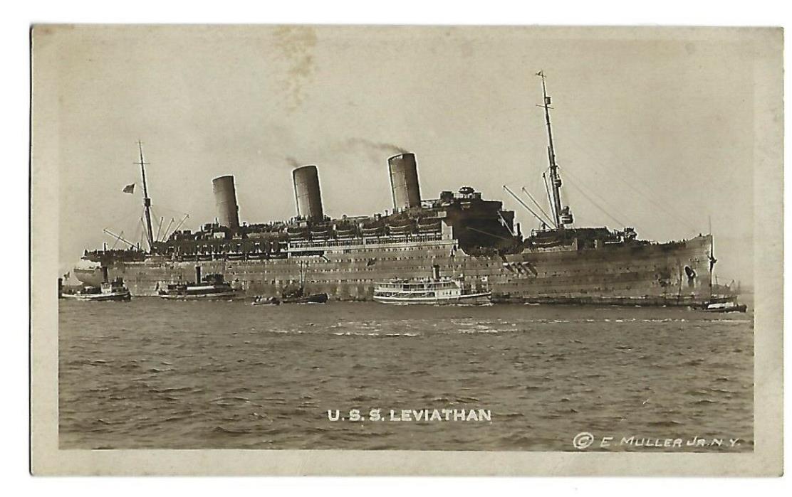 RPPC USS LEVIATHAN E. MUELLER N.Y. OCEAN LINER DIVIDED BACK POSTCARD UNPOSTED