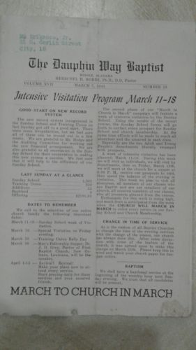 The DAUPHIN WAY BAPTIST CHURCH Mobile Al March 1944 News Bulletin