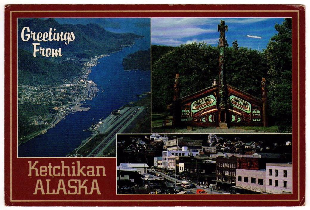 Vintage Postcard Alaska Greetings from Ketchikan  1988 Post Bucky Dawson photo
