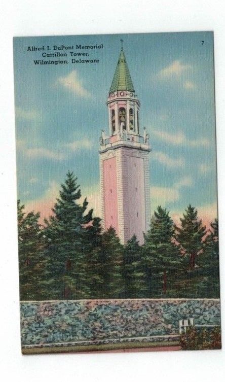 DE Wilmington Beach Delaware linen post card DuPont Carrillon Tower