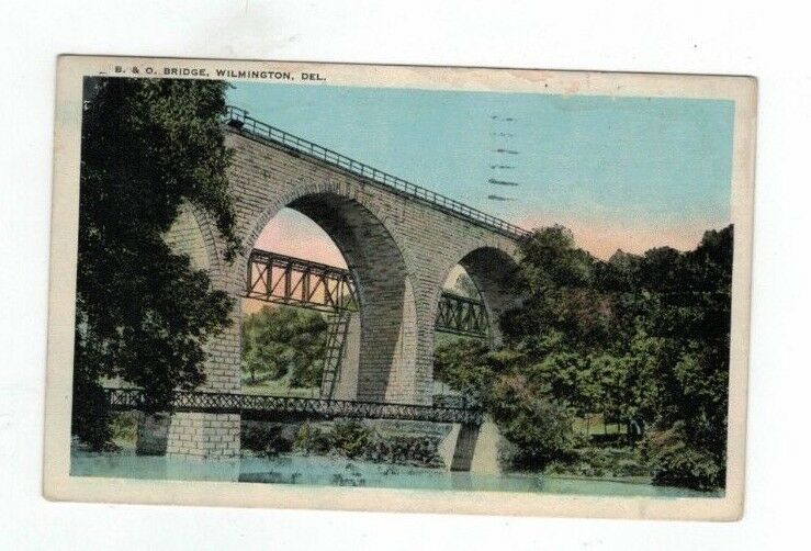 DE Wilmington Delaware 1927 post card view of B & O Railroad Bridge