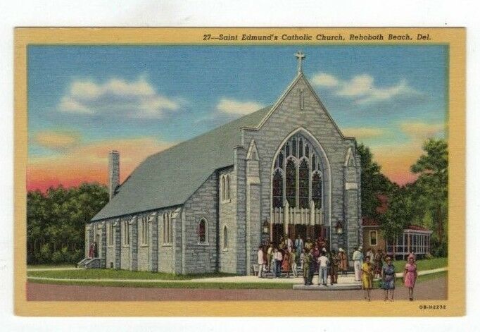DE Rehoboth Beach Delaware linen post card Saint Edmund's Catholic Church