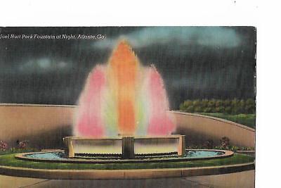 JOEL HURT PARK FOUNTAIN AT NIGHT, ATLANTA, GEORGIA,  MAILED IN 1948,