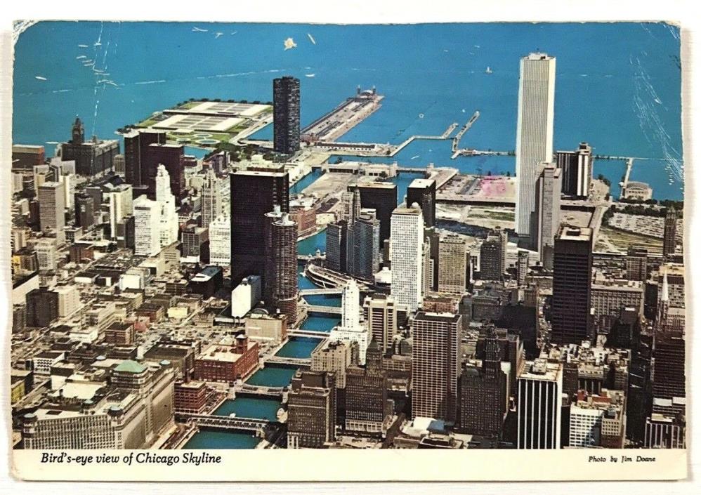 C. 1970s Birds Eye View Chicago Illinois Bridge Street River Building Postcard
