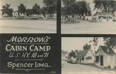 Postcard Real Photo Morrow's Cabin Camp Hwy 18 & 71 Spencer Iowa Ice Cream Stand