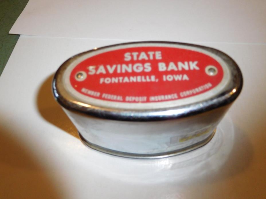 FONTONELLE, IOWA--OLD SILVER METAL BANK-OVAL-RED@TOPNO KEY-2.5X3.5IN-NICE