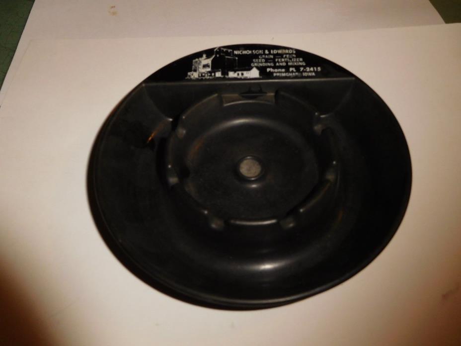 PRIMGHAR, IOWA--NECHOLSON & EDWARDS-GRAIN-FEED-BLACK ASHTRAY--5.5IN