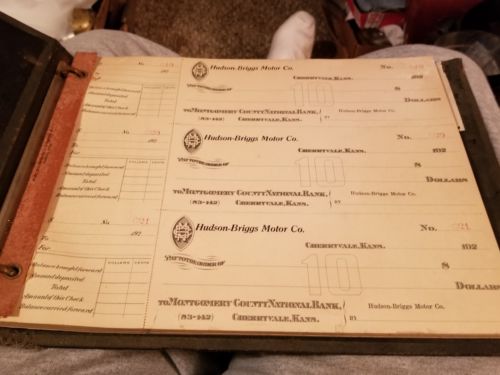 Hudson Briggs Motor Co Cherryvale Ks Check Book  1920's Montgomery county bank