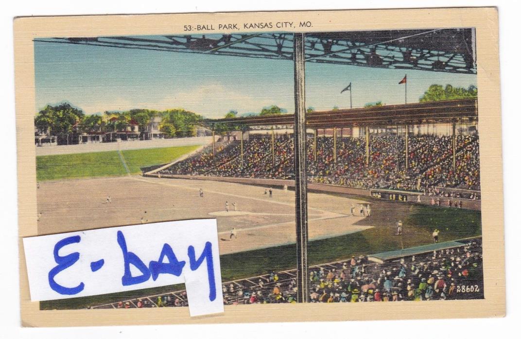 1942 KANSAS CITY KS BASEBALL STADIUM BLUES MONARCHS VINTAGE POSTCARD LINEN OLD !