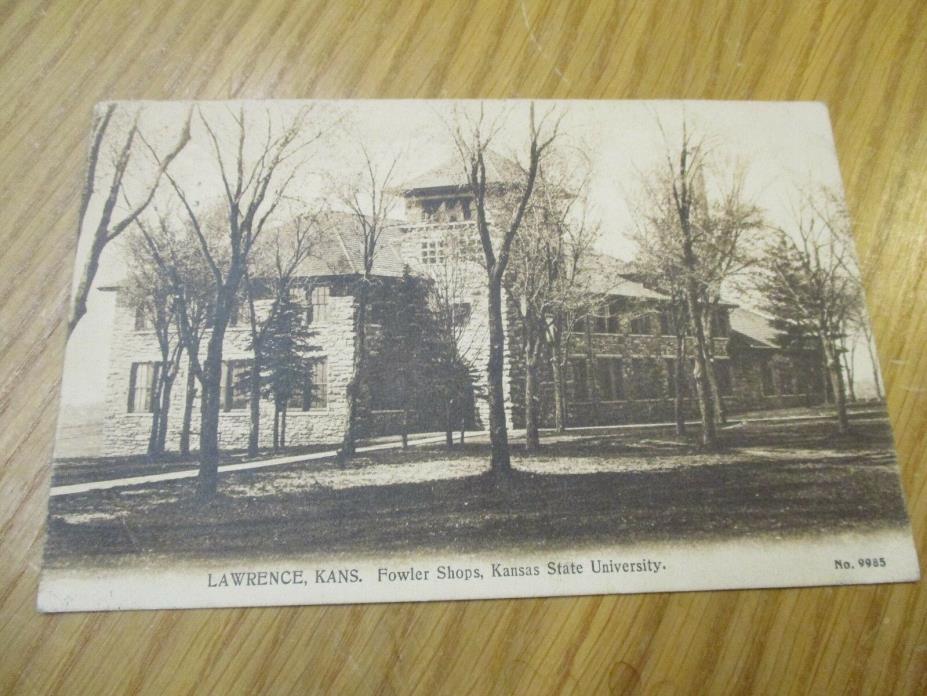 1911 Postcard Fowler Shops, Kansas State University,  Lawrence Kansas