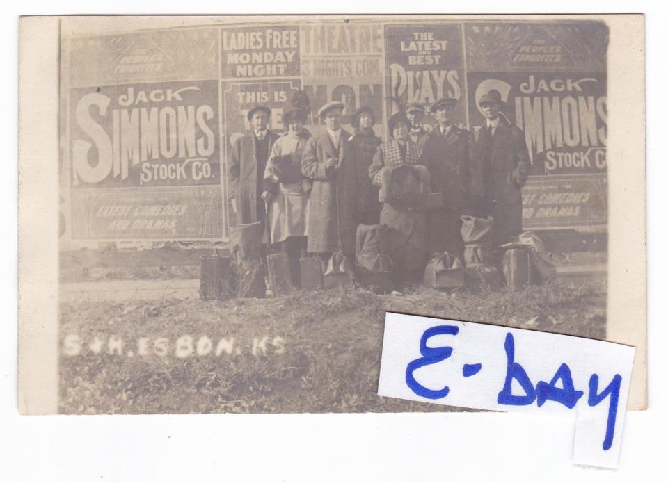 1900's RPPC ESBON KANSAS CARNIVAL THEATRE TROUP VINTAGE REAL PHOTO POSTCARD KS !